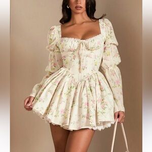 Baby Doll SHEIN BAE Vintage Ditsy Princess Floral Ruffled Lace Trim Mini Dress-L